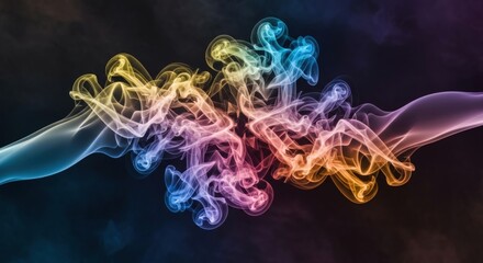 Obraz premium Abstract symmetrical smoke design with vibrant colors against a dark background creating a mesmerizing effect