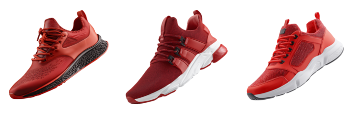 Set of tylish red sports shoes on transparent png background. Ai generated