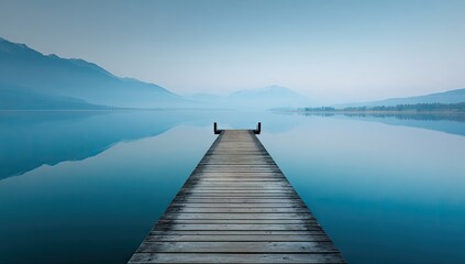 Obraz premium Tranquil lake dock at dawn (2)