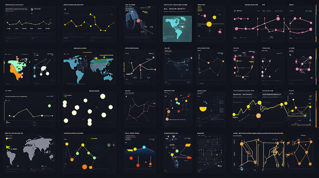 Data Visualization Grid: Graphs, Maps, and Trends Analysis