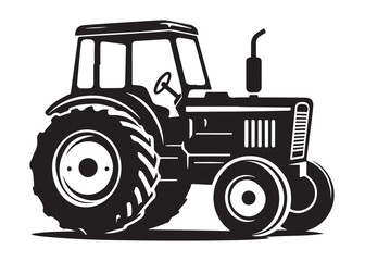 Obraz premium tractor logo silhouette vector, farm tractor silhouette illustration, agricultural equipment silhouette vector, farm machinery tractor logo silhouette vector on white background. 