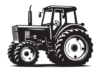 tractor logo silhouette vector, farm tractor silhouette illustration, agricultural equipment silhouette vector, farm machinery tractor logo silhouette vector on white background. 