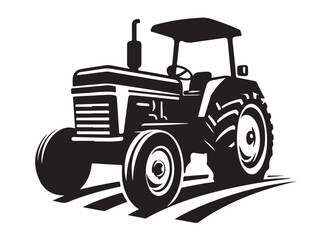 tractor logo silhouette vector, farm tractor silhouette illustration, agricultural equipment silhouette vector, farm machinery tractor logo silhouette vector on white background. 