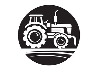 tractor logo silhouette vector, farm tractor silhouette illustration, agricultural equipment silhouette vector, farm machinery tractor logo silhouette vector on white background. 