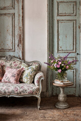 Rustic Floral Living Room with Vintage Details