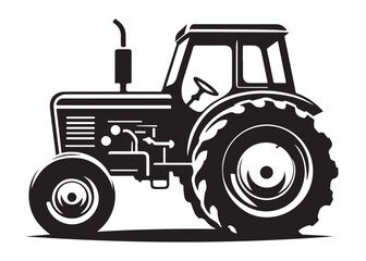 tractor logo silhouette vector, farm tractor silhouette illustration, agricultural equipment silhouette vector, farm machinery tractor logo silhouette vector on white background. 