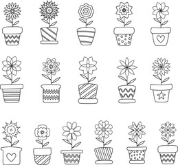Set of Potted Flowers Outline
