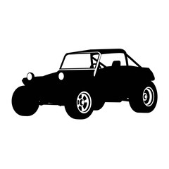 Black Silhouette of a Dune Buggy with Round Headlights and Open Roll Cage.
