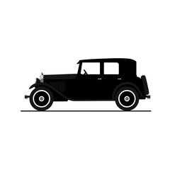 A classic black vintage sedan car from the early 20th century, depicted in a side profile against a white background.