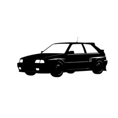 Sleek Black Silhouette of a Classic Hatchback Car with Detailed Features.