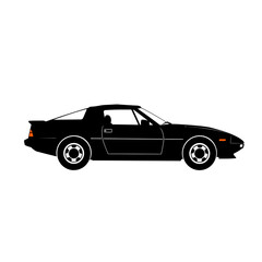 Silhouette of a black sports car, side view, with a sleek design, perfect for automotive projects.