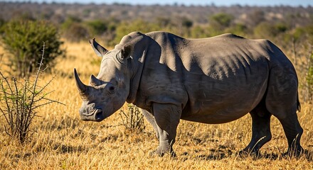 Obraz premium White Rhino Grazing in African Savanna, Conservation, Wildlife Photography