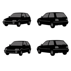 Vector Illustration of a Black Hatchback Car in Multiple Perspectives 1.