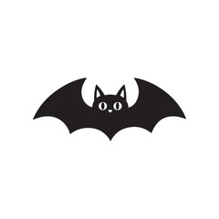 Bat in flight silhouette, A black silhouette of a bat in flight with wings spread, night wildlife art, Black Bat Silhouettes in Flight