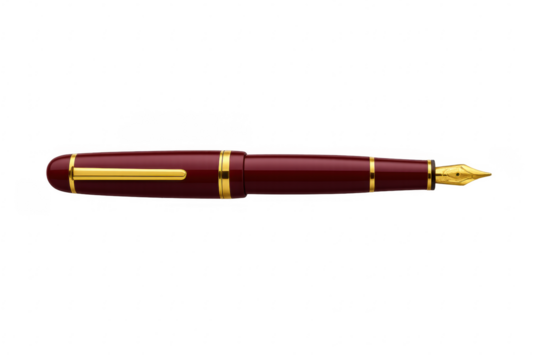Elegant red and gold fountain pen isolated on transparent background