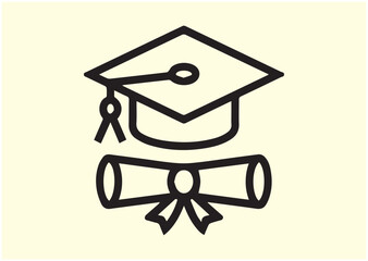 Graduation cap and diploma Line art Vector design
