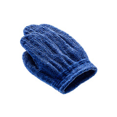 Single Blue Knitted Glove on Black Background