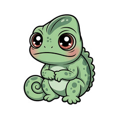 Fototapeta premium chameleon Cute sad green with big eyes sitting down royalty free stock photos premium quality transparent background