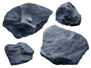 Dark slate rocks on white background png isolated on a transparent background stone