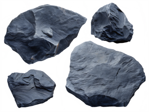Dark slate rocks on white background png isolated on a transparent background stone