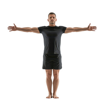 Balanced Pose of a Middle-Aged Man in Fitness