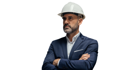 Confident Businessman in Hard Hat and Suit Portrait