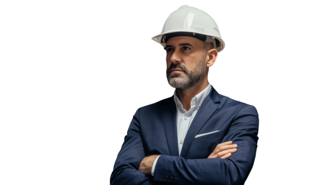 Confident Businessman in Hard Hat and Suit Portrait