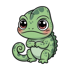 Fototapeta premium adorable Cute baby green chameleon with big eyes cartoon art royalty free stock photos premium quality transparent background