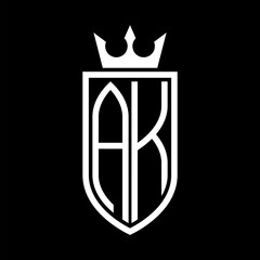 AK Vector logo of initials shield with crown and minimalist, elegant style