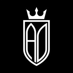 AO Vector logo of initials shield with crown and minimalist, elegant style