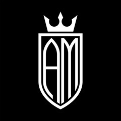 AM Vector logo of initials shield with crown and minimalist, elegant style
