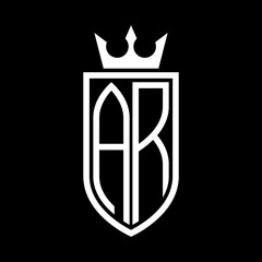 AR Vector logo of initials shield with crown and minimalist, elegant style