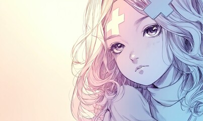 Serene Nurse with Gentle Eyes A Digital Sketch Portrait in Pastel Tones