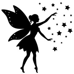 silhouette of a fairy girl playing with stars