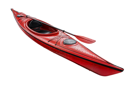 Explore the waters with a sleek red kayak boat for your next adventure on transparent background