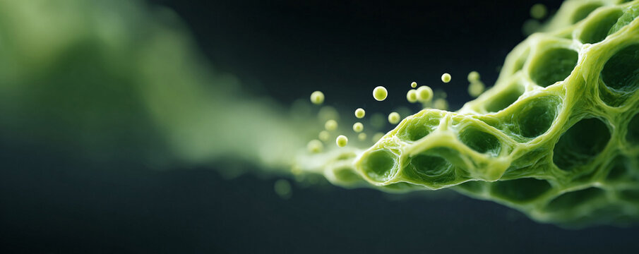 Abstract, organic form in vibrant green hues against a dark background. Evokes growth, science, or microscopic life. Ideal for medical, biotech, or naturethemed projects.