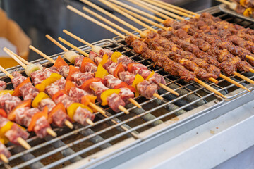 Fresh and delicious street grilled skewers