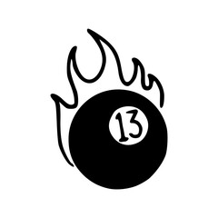 lucky 13 billiard ball with fire