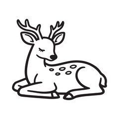A delightful line drawing of a peaceful deer lying down to rest. 