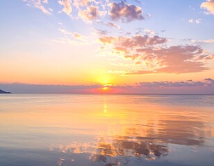 Serene Sunset Over Calm Waters with Colorful Reflections