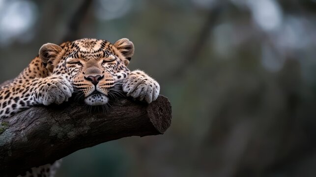 Resting leopard in a tree branches, showing the serenity and natural beauty of the animal kingdom