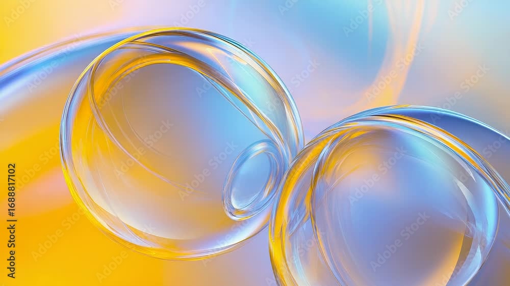Poster two glass spheres creating a colorful abstract background