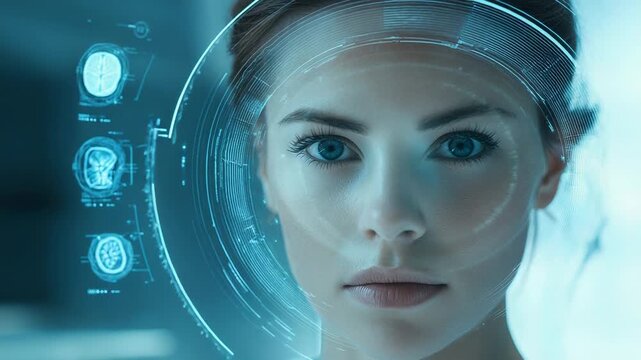 Doctor using futuristic brain scan interface technology