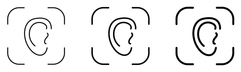 Biometric ear scan recognition icons collection in simple outline vector style isolated on transparent background