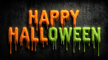 A Halloween banner Happy Halloween 2026 wallpaper hd realistic with neon orange and green dripping slime text and spooky background