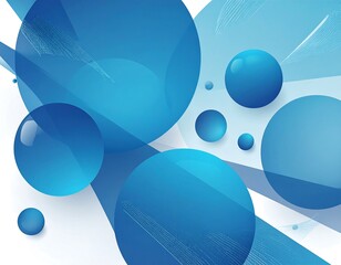 Abstract blue spheres and shapes on a white background