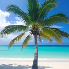 Fototapeta premium Tropical beach scene with palm tree (1)