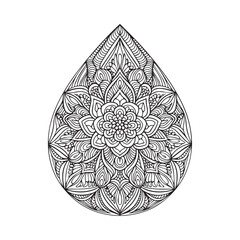 Intricate Drop Shaped Mandala with Harmonious Calming Spiritual Line Art Design. 