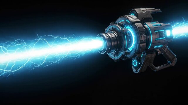 Futuristic energy weapon emitting blue lightning bolts