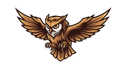 Obraz premium Majestic Brown Owl with Spread Wings Mascot Logo Illustration for Brands and Teams